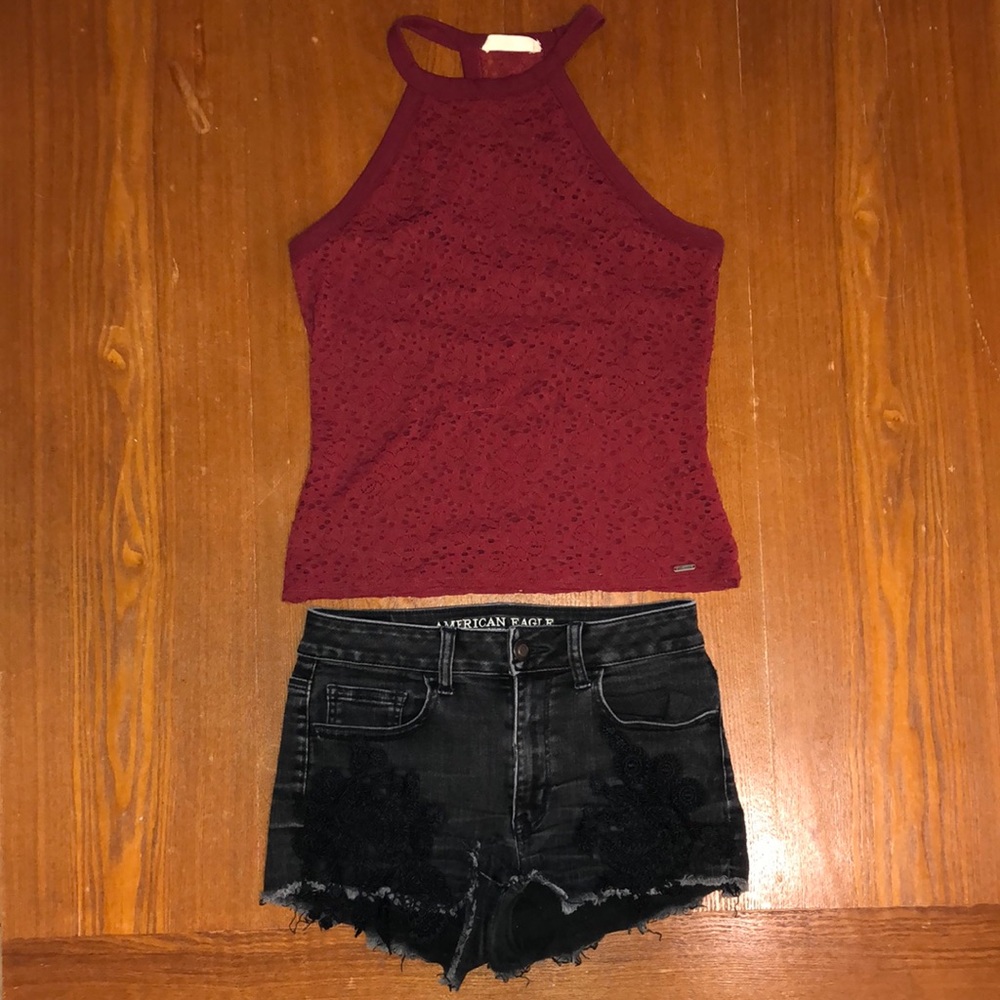 Lace crop halter top